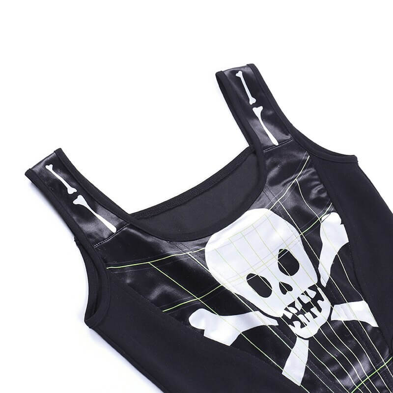 Gothic Bodycon Women's Crop Tank Top with Skull Print / Alternative Style Clothing - HARD'N'HEAVY