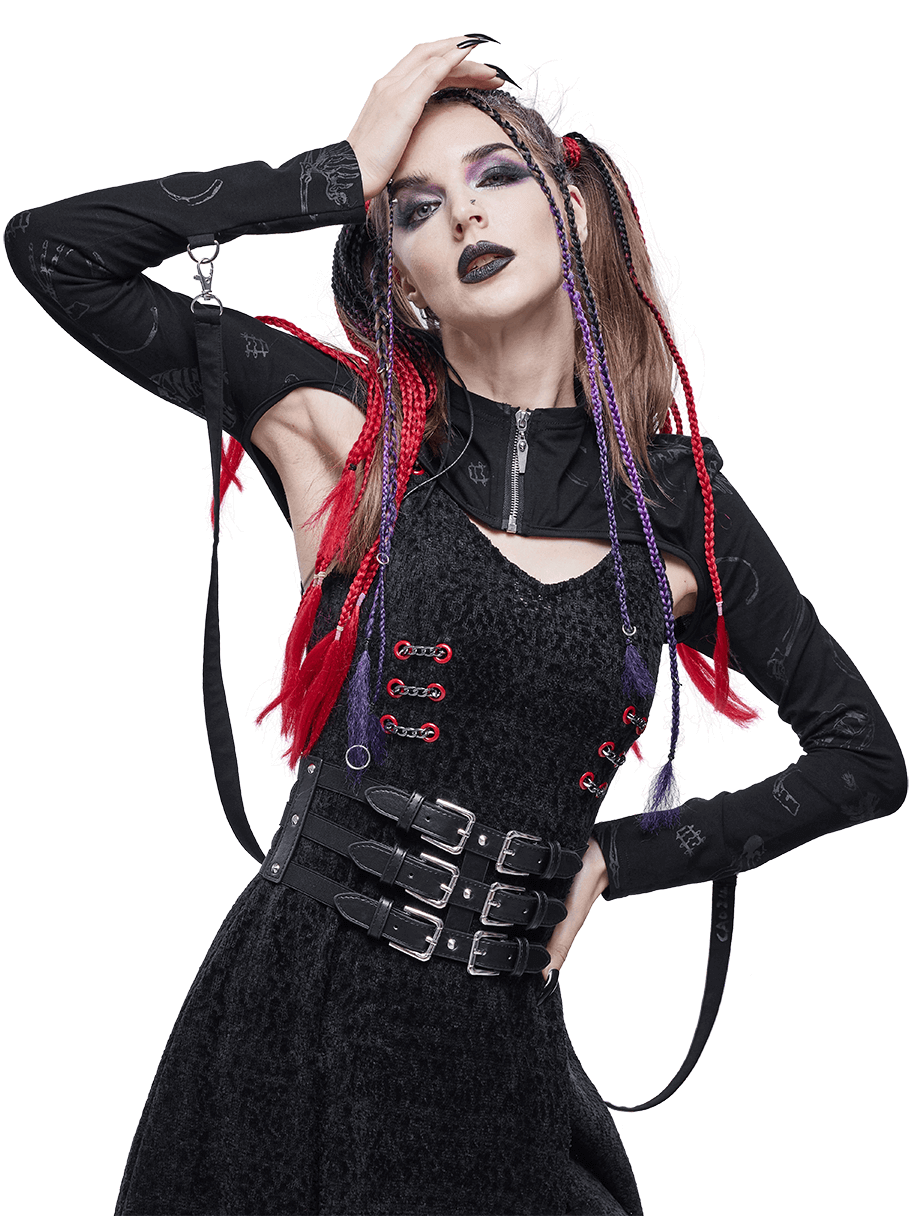 Gothic Bone Printed Zipper Cape / Women's Strappy Bolero with Lacing at the Back - HARD'N'HEAVY