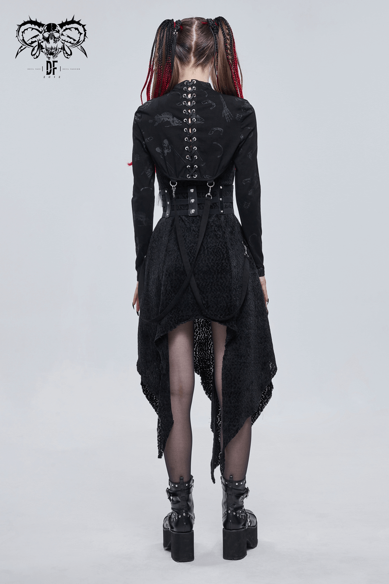 Gothic Bone Printed Zipper Cape / Women's Strappy Bolero with Lacing at the Back - HARD'N'HEAVY