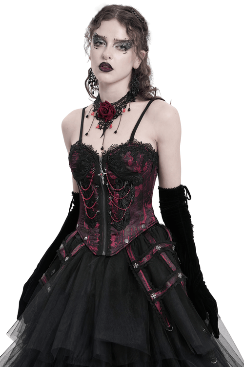 Gothic Brocade Corset with Chains and Garter Straps