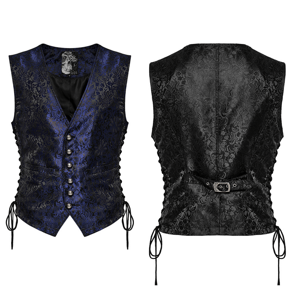 Gothic Brocade Men's Waistcoat with Leather Detail