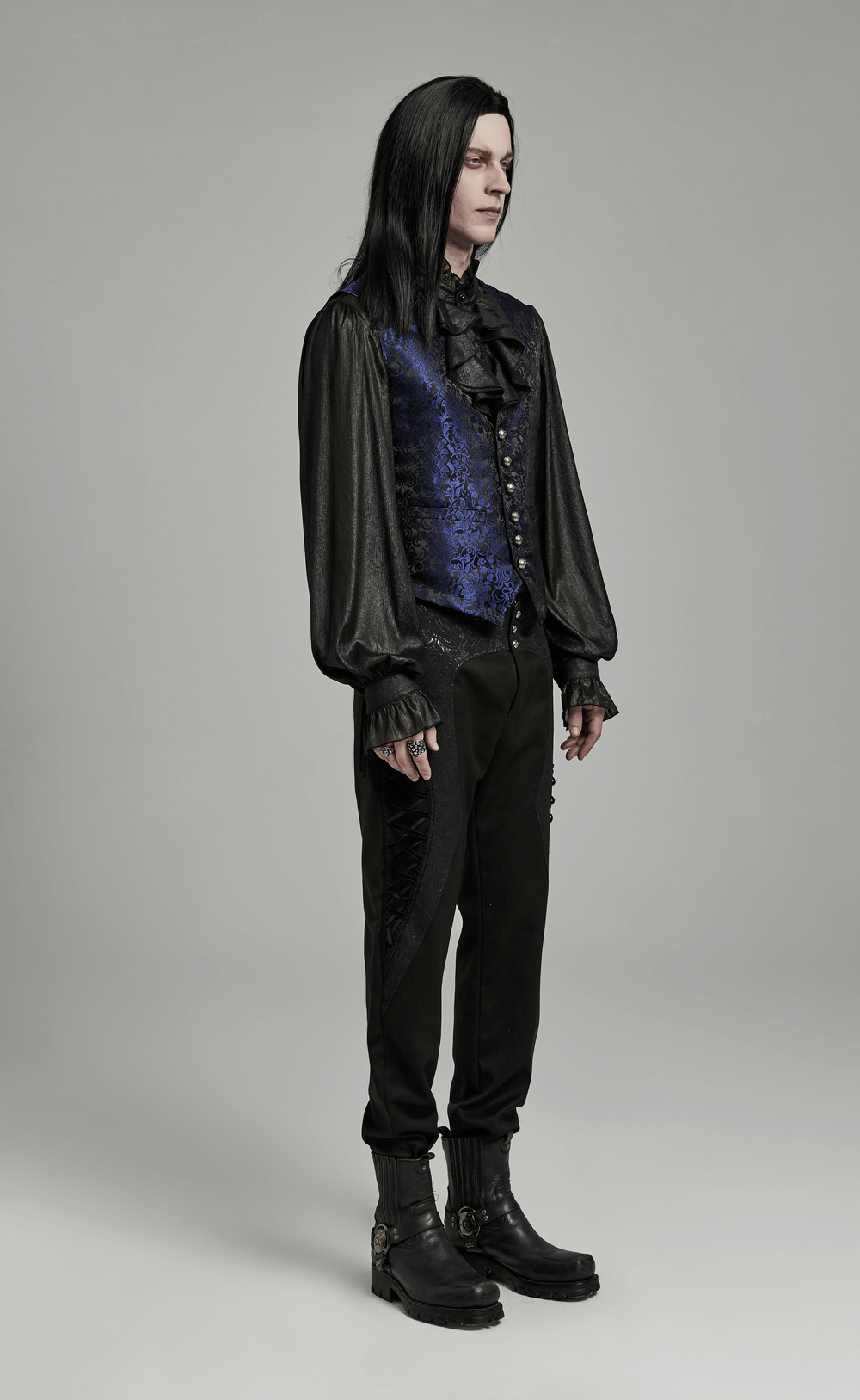Gothic Brocade Men's Waistcoat with Leather Detail
