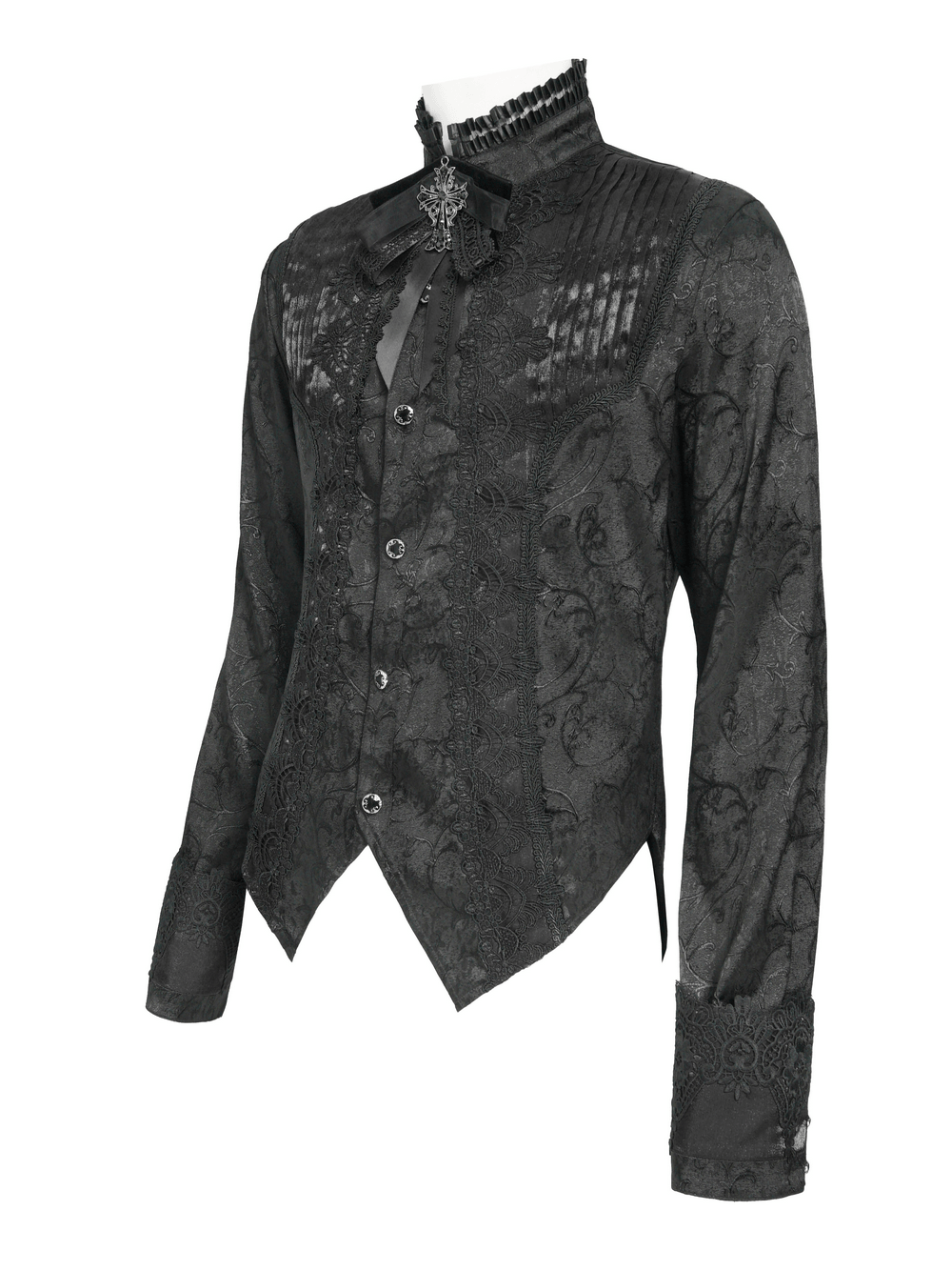Gothic Brocade Tailcoat Shirt With Lace Details