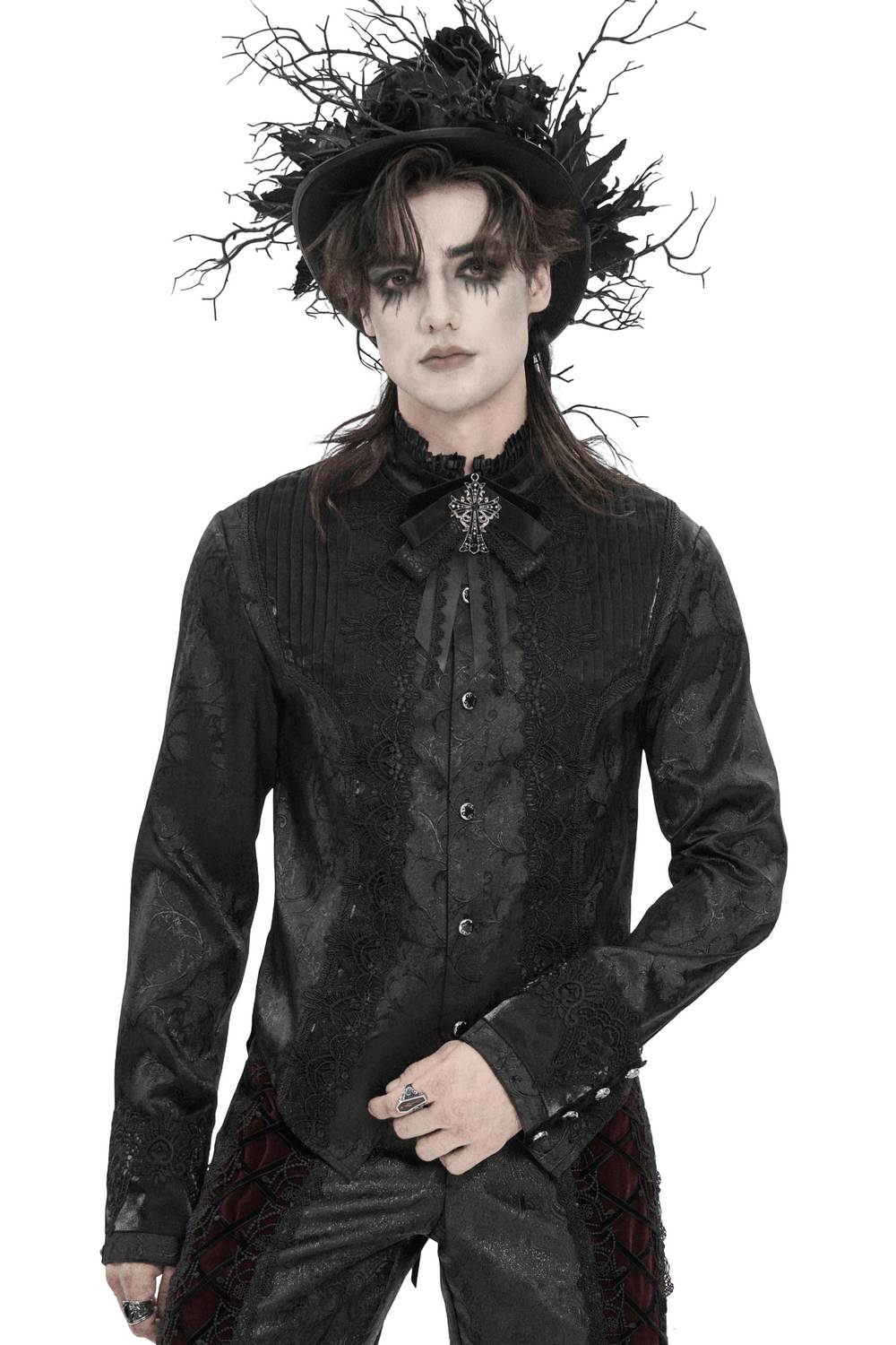 Gothic Brocade Tailcoat Shirt With Lace Details