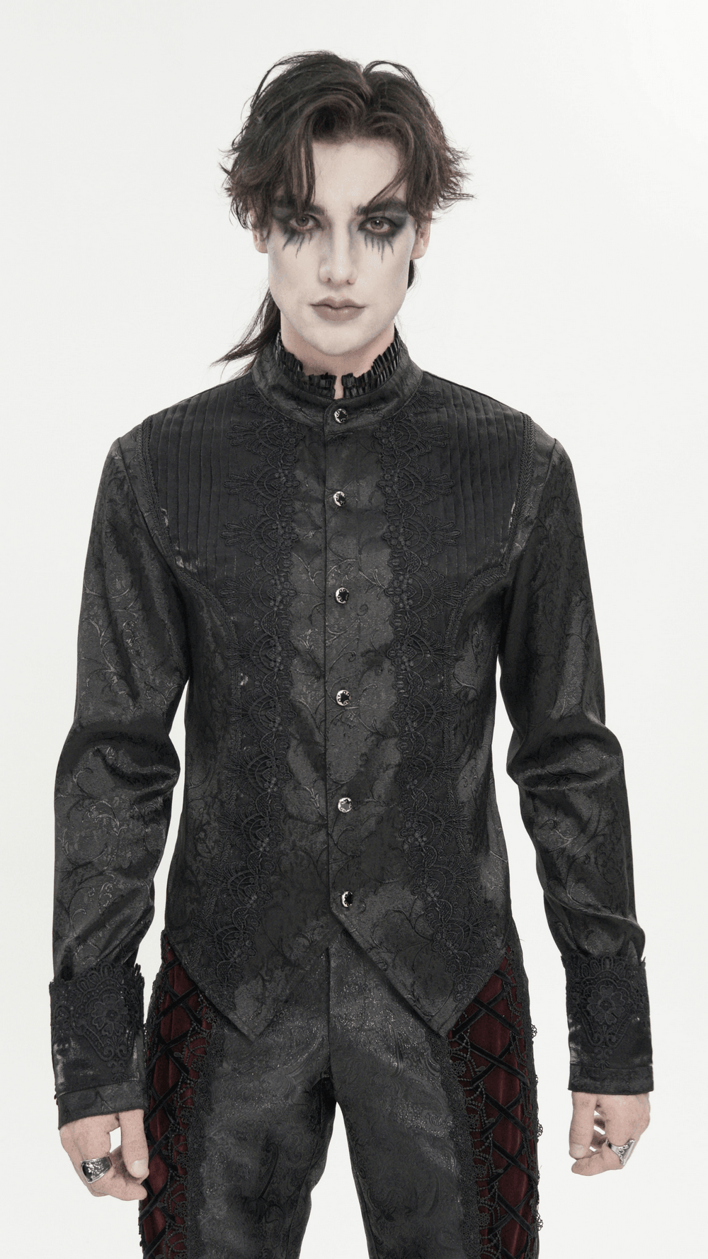 Gothic Brocade Tailcoat Shirt With Lace Details