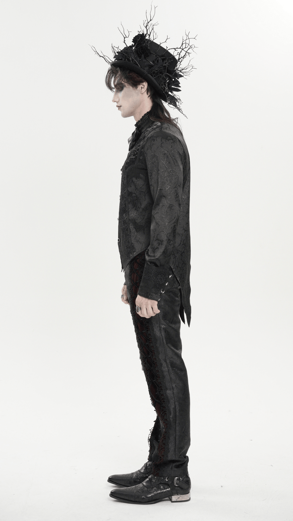 Gothic Brocade Tailcoat Shirt With Lace Details