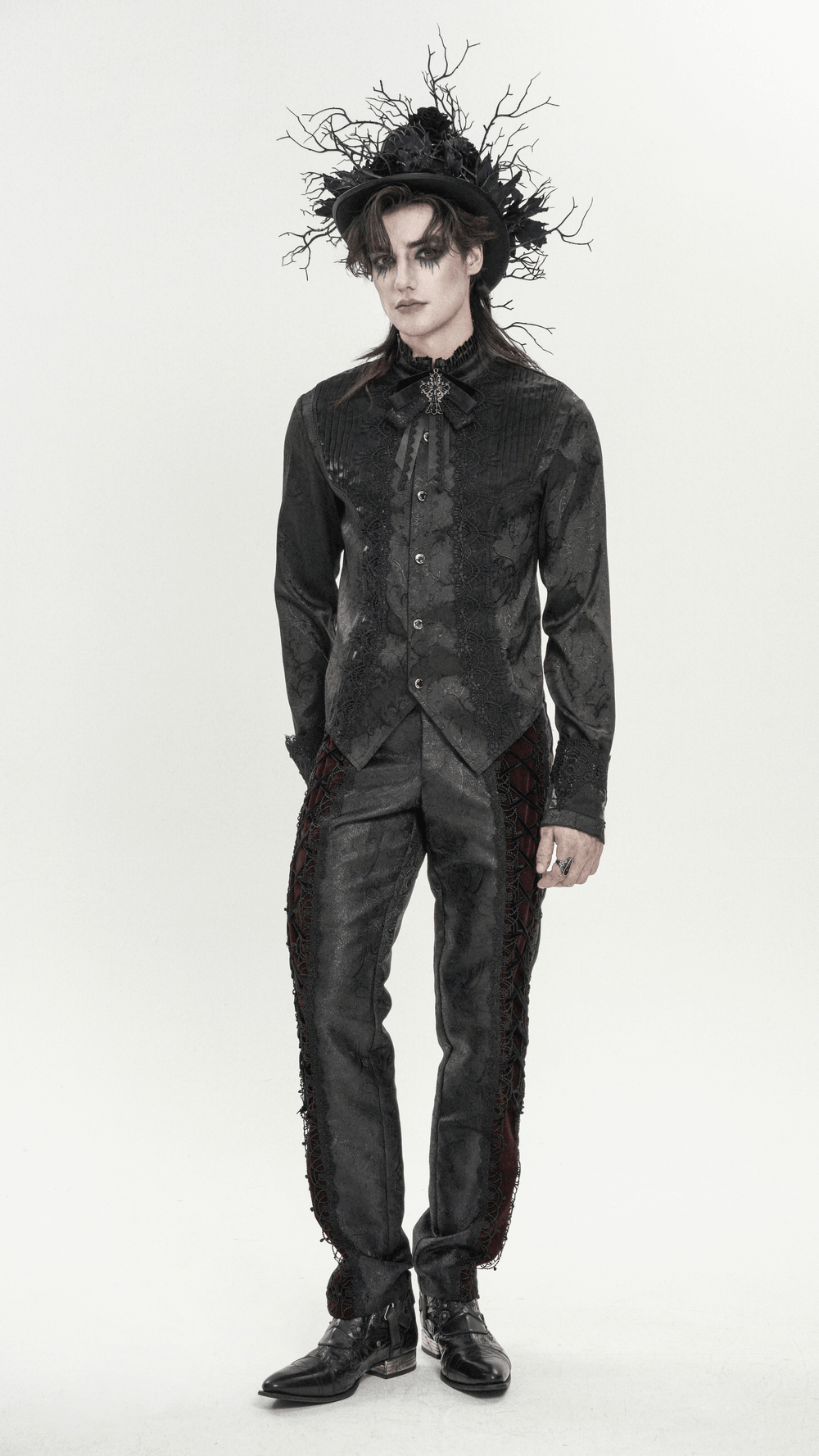 Gothic Brocade Tailcoat Shirt With Lace Details