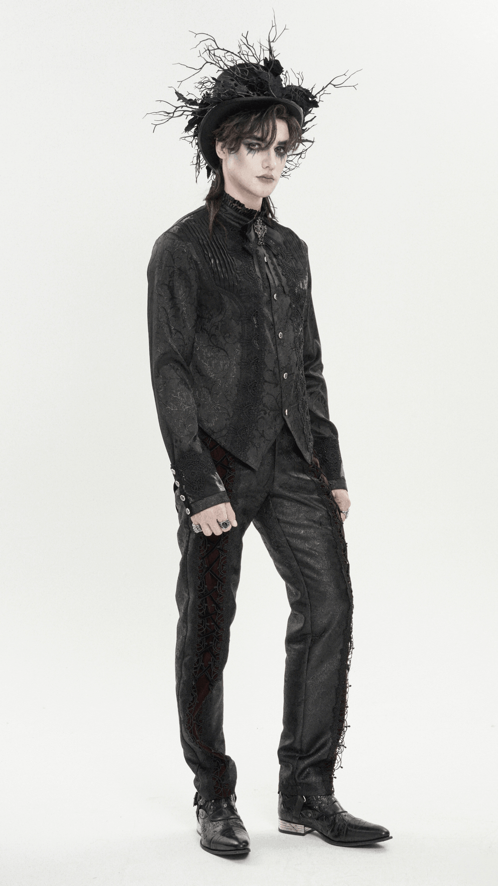 Gothic Brocade Tailcoat Shirt With Lace Details