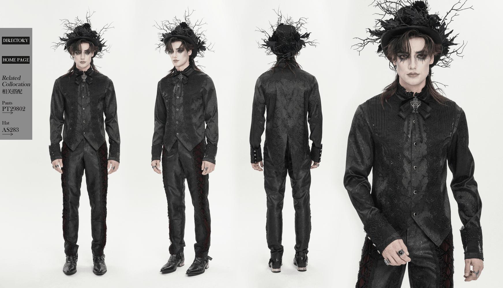 Gothic Brocade Tailcoat Shirt With Lace Details