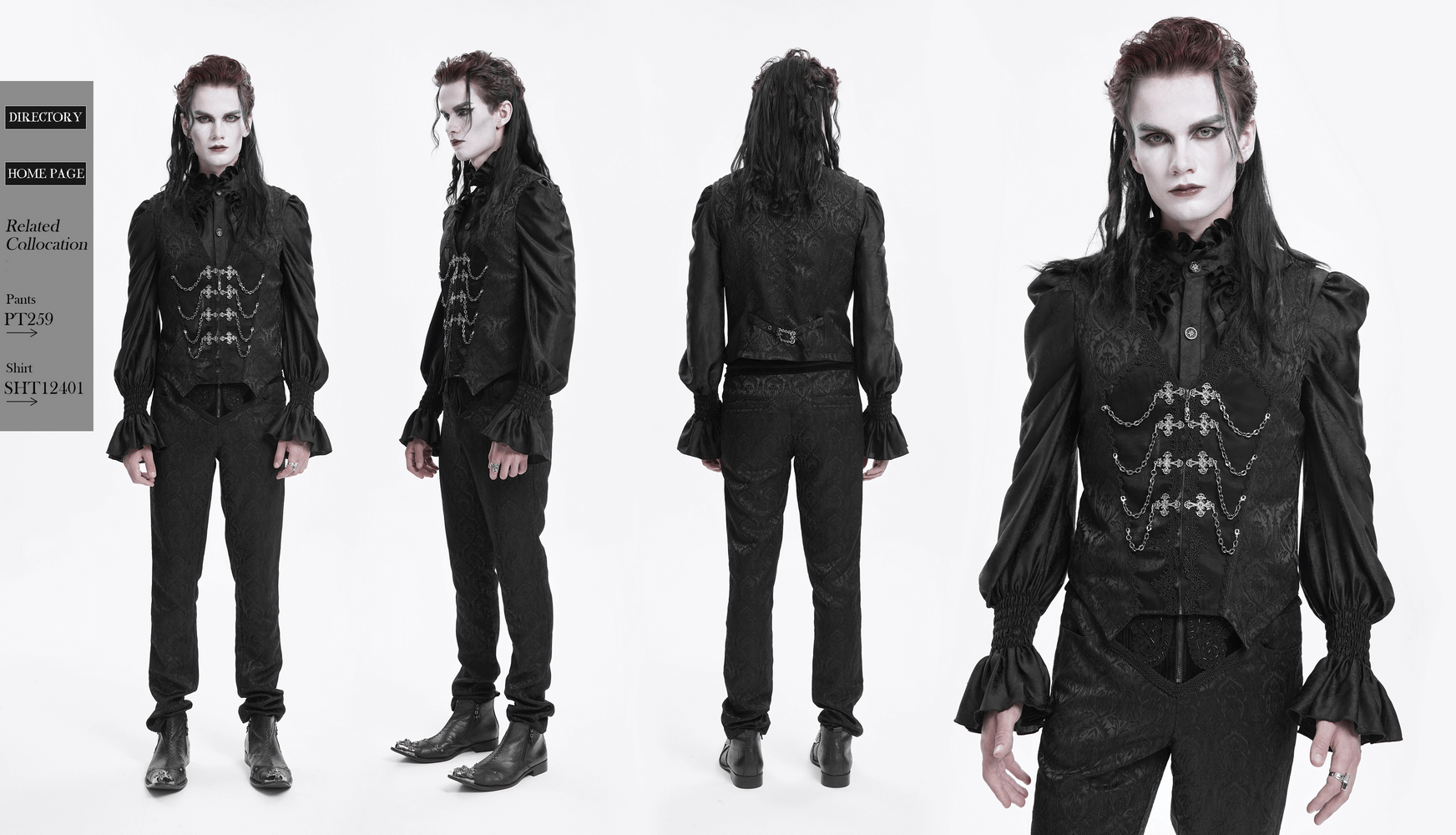 Gothic brocade waistcoat with chains and zip front, embodying Victorian elegance and alternative fashion.