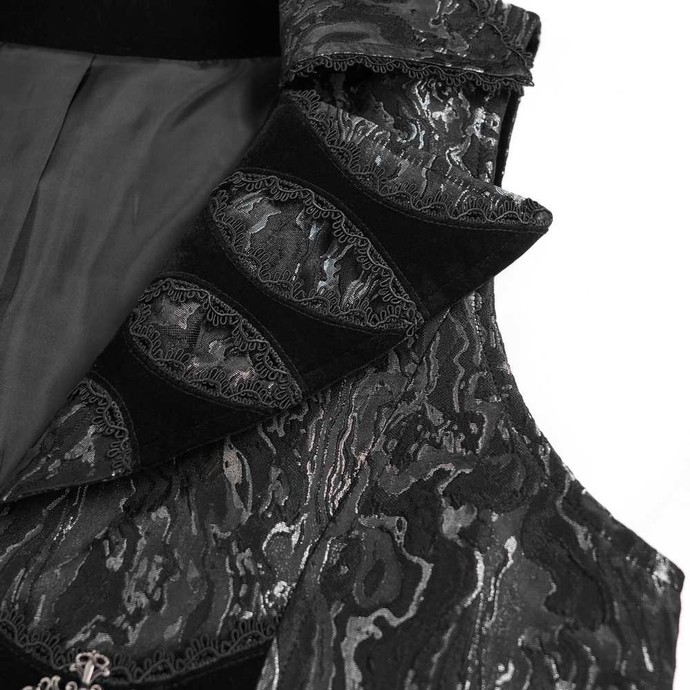 Gothic Brocade Waistcoat with Metal Clasps and High Collar showcasing ornate details and luxurious fabric.