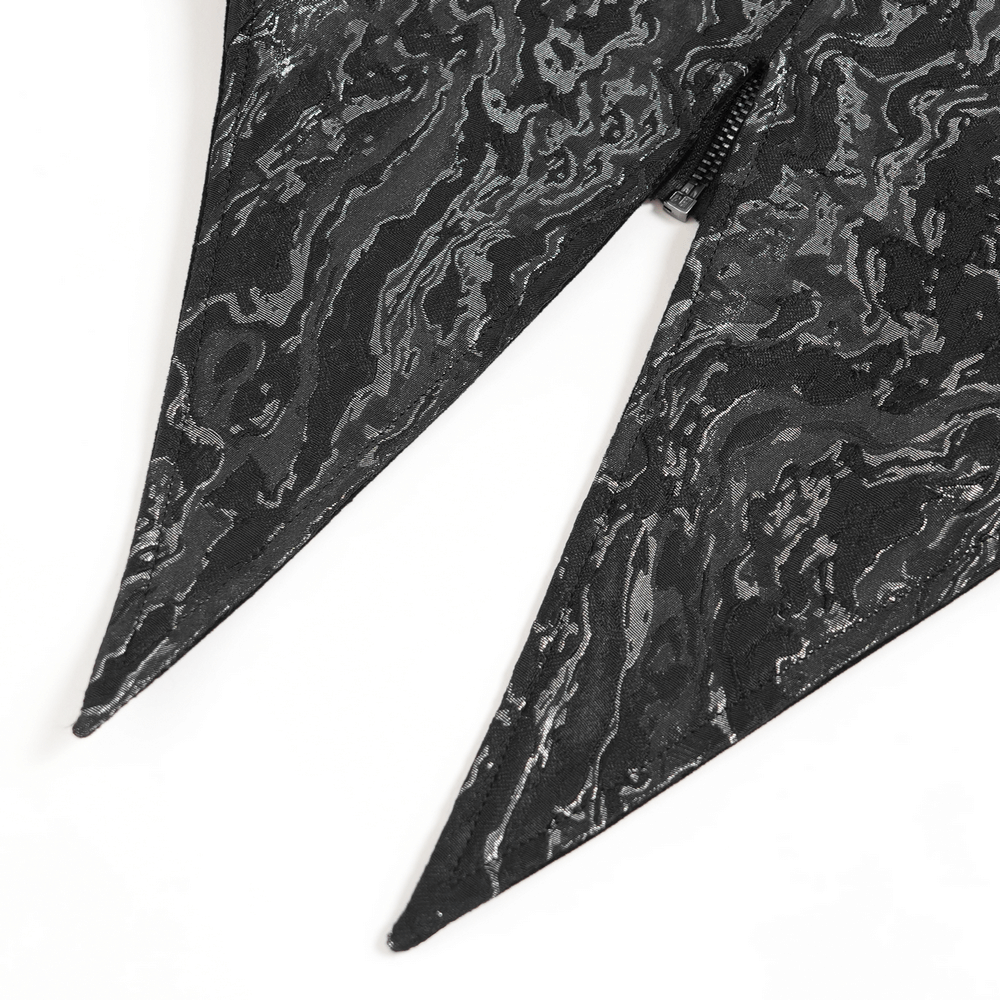 Gothic Brocade Waistcoat with Metal Clasps and High Collar tail back design close-up showing textured fabric.