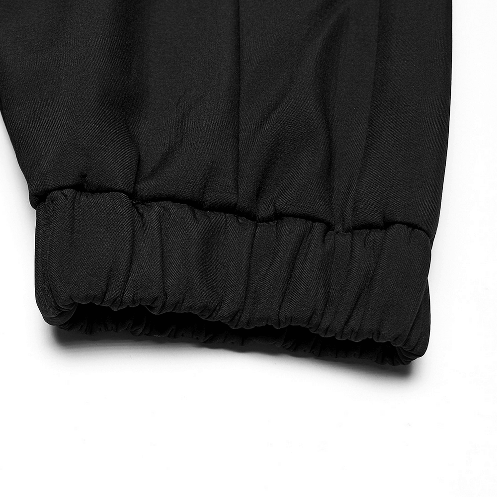 Close-up of the cuffed leg of Gothic Buckle Cargo Pants with Mesh and Strap Details, showcasing its stylish design.