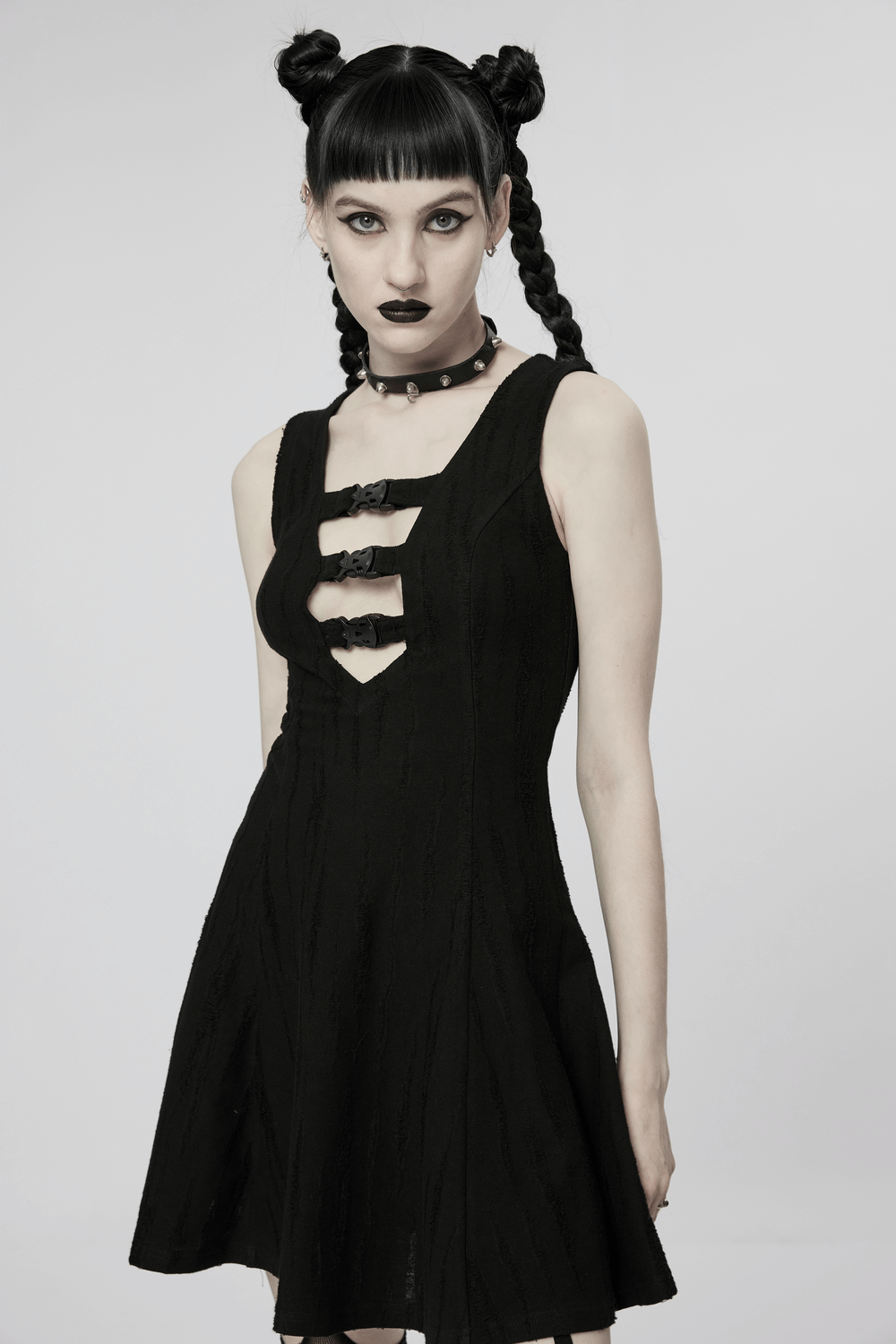Gothic Buckle Front Dress – Velvet Lace-Up Detail - HARD'N'HEAVY