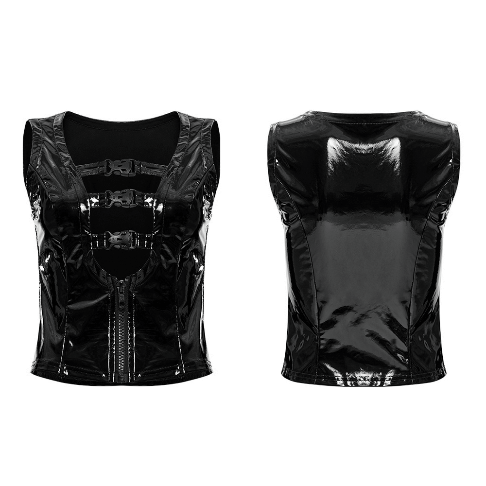 Gothic Buckle Patent Leather Slim Vest - HARD'N'HEAVY
