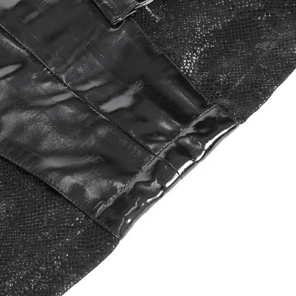 Schwarzer Gothic-Minirock aus Vinyl mit Schnallenriemen für Damen