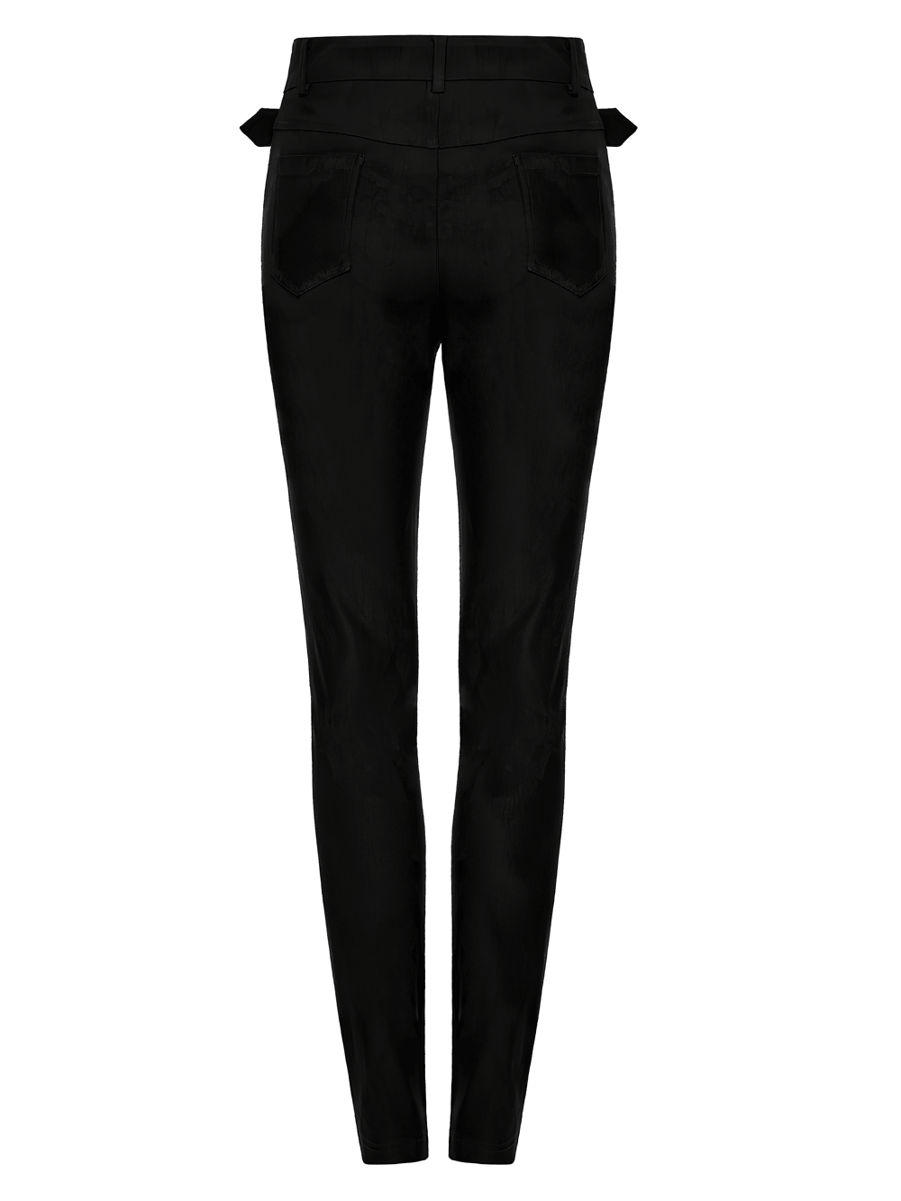 Gothic Buckle Waist Skinny Jacquard Denim Pants - Back view showcasing the sleek, fitted design with unique detailing.