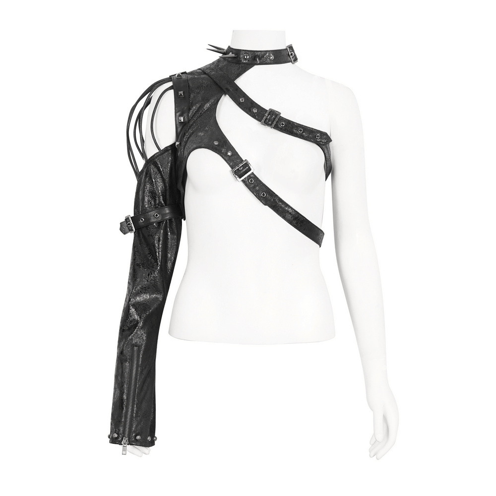 Gothic one-shoulder accessory with buckles, perfect for punk urban fashion statement outfits.