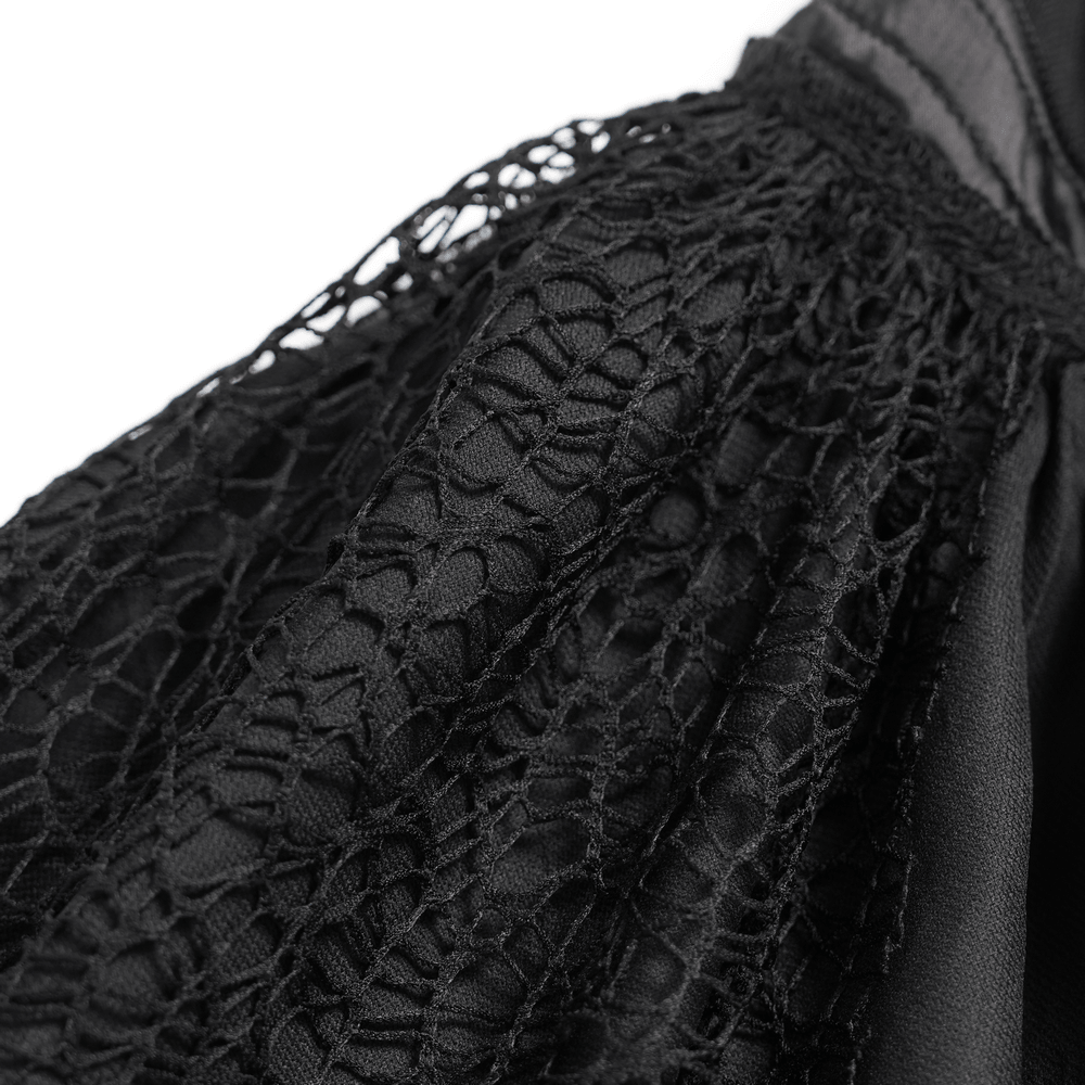 Gothic Burgundy Halter Dress with Lace Layers showcases intricate lace detailing on the sleeves.