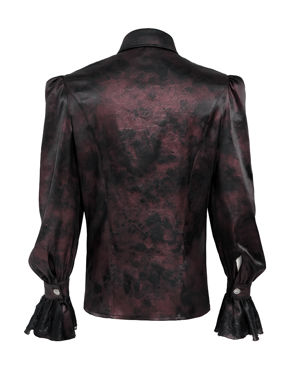 Gothic Burgundy Lace Button Shirt with Puff Sleeves