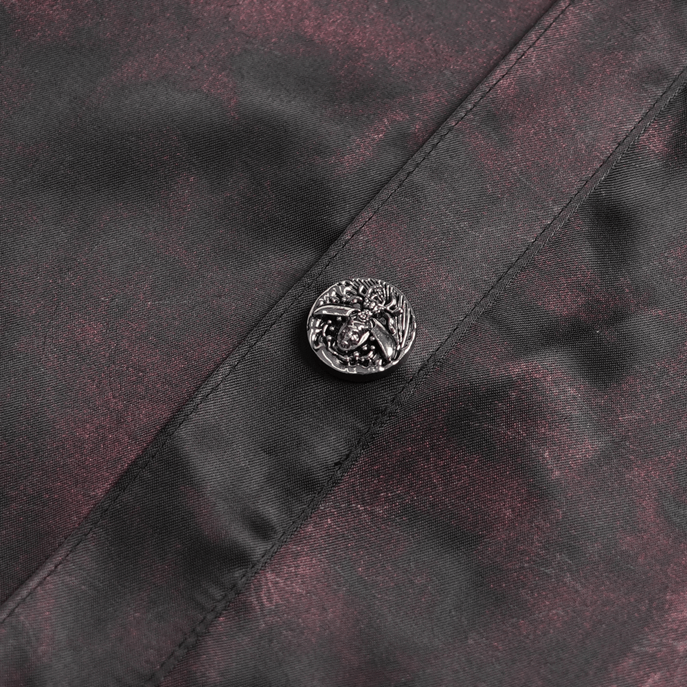 Gothic Burgundy Lace Button Shirt with Puff Sleeves