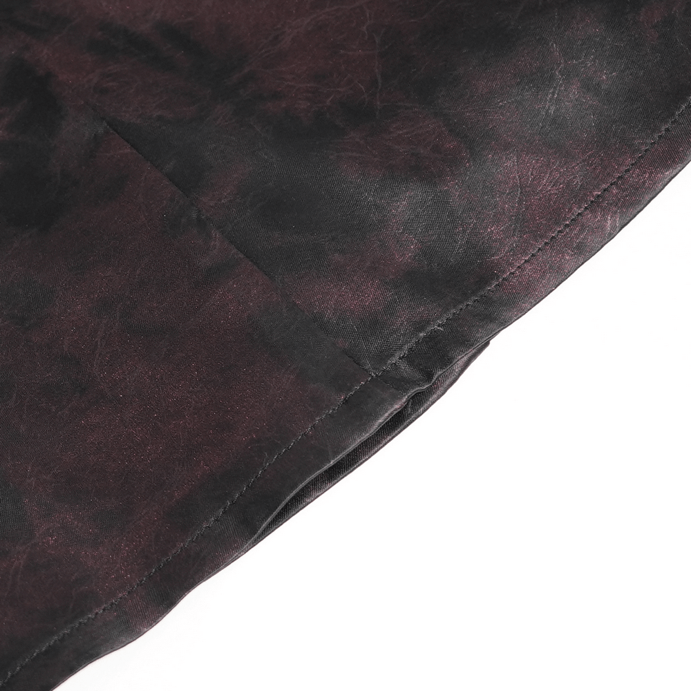 Gothic Burgundy Lace Button Shirt with Puff Sleeves
