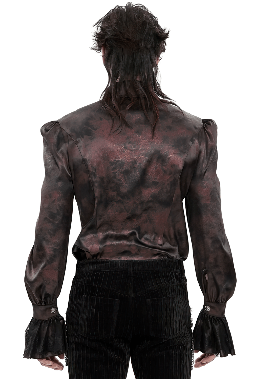 Gothic Burgundy Lace Button Shirt with Puff Sleeves
