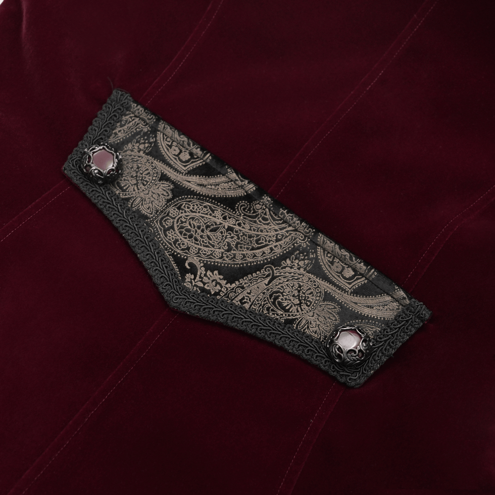 Gothic Burgundy Tailcoat with Embossed Accents and Gems