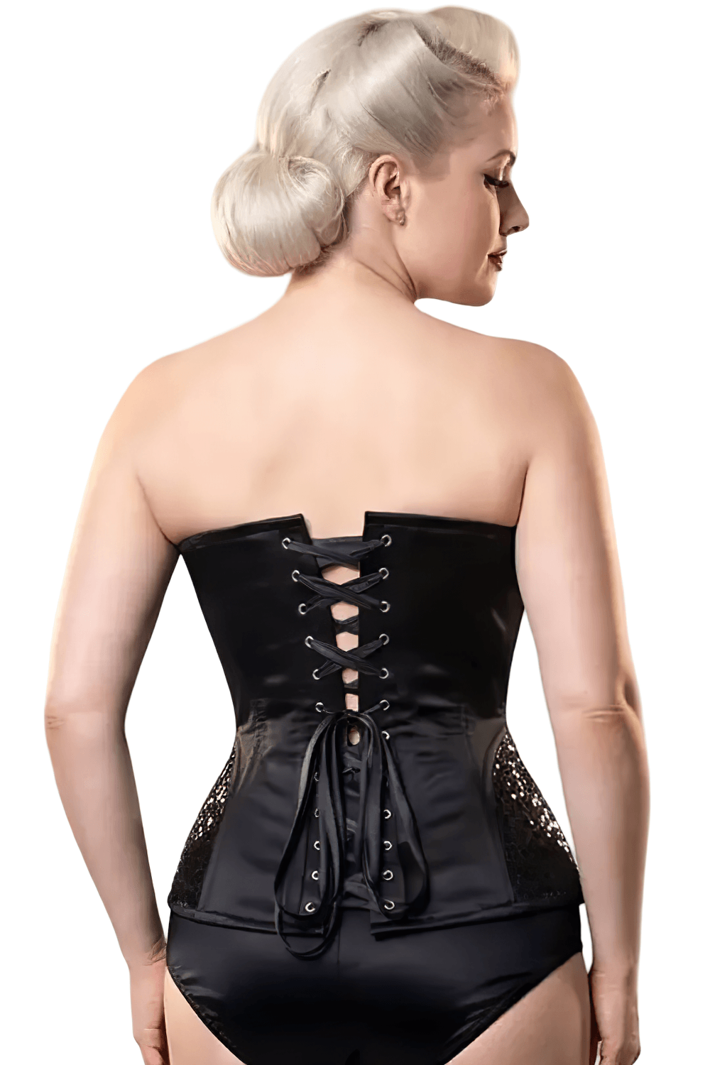 Gothic Burlesque Overbust Corset with Sequined Accents black satin back lacing sweetheart neckline waist cincher