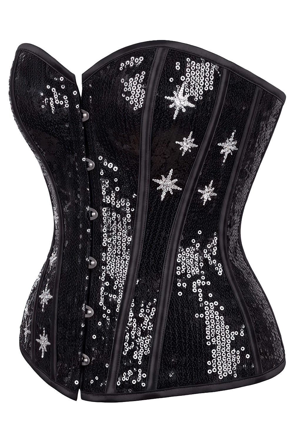 Gothic Burlesque Overbust Corset with Silver Star Embroidery