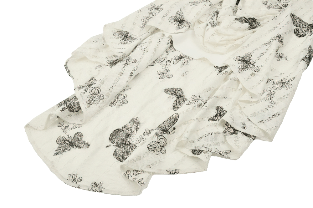 Gothic butterfly lace dress featuring delicate prints and elegant flowing fabric, perfect for edgy fashion lovers.