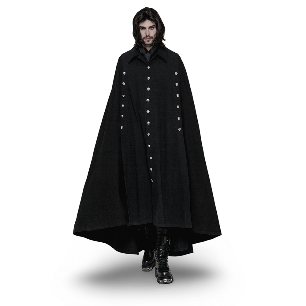 Gothic Buttoned Woolen Cloak with Metal Buckles - HARD'N'HEAVY