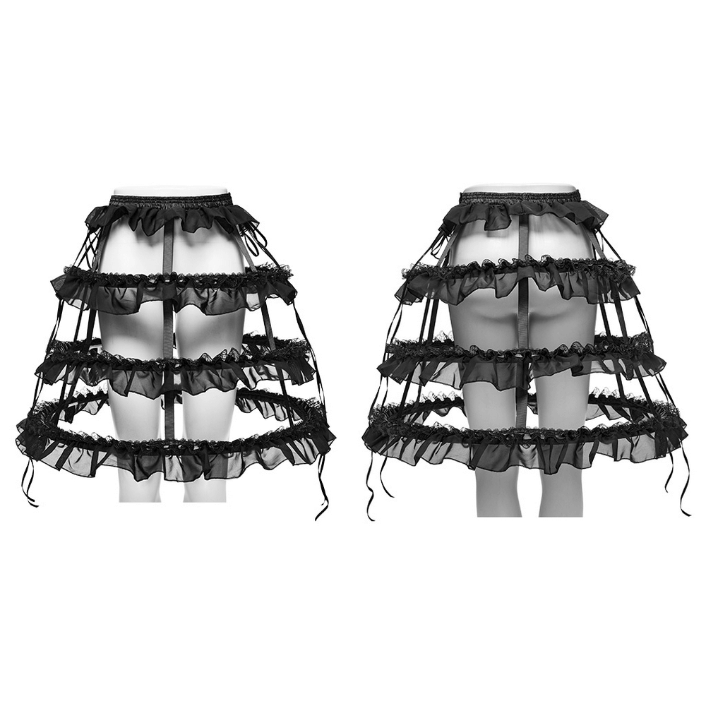 Gothic Cage Skirt with Ruffled Lace and Satin Trim