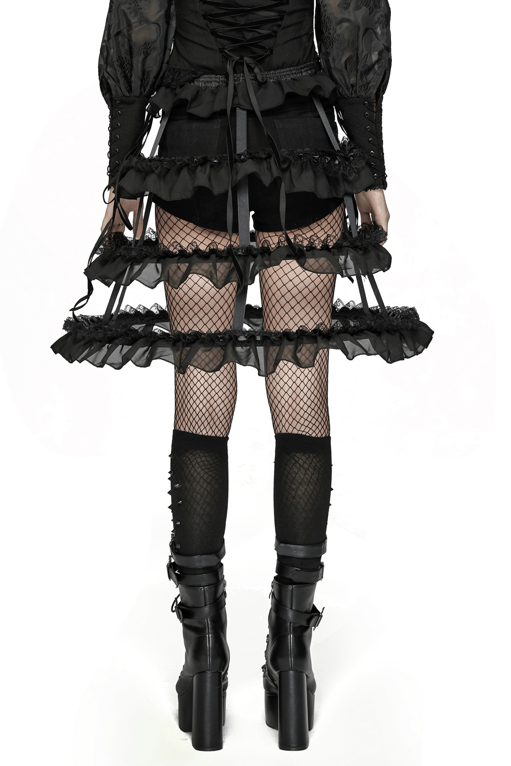 Gothic Cage Skirt with Ruffled Lace and Satin Trim