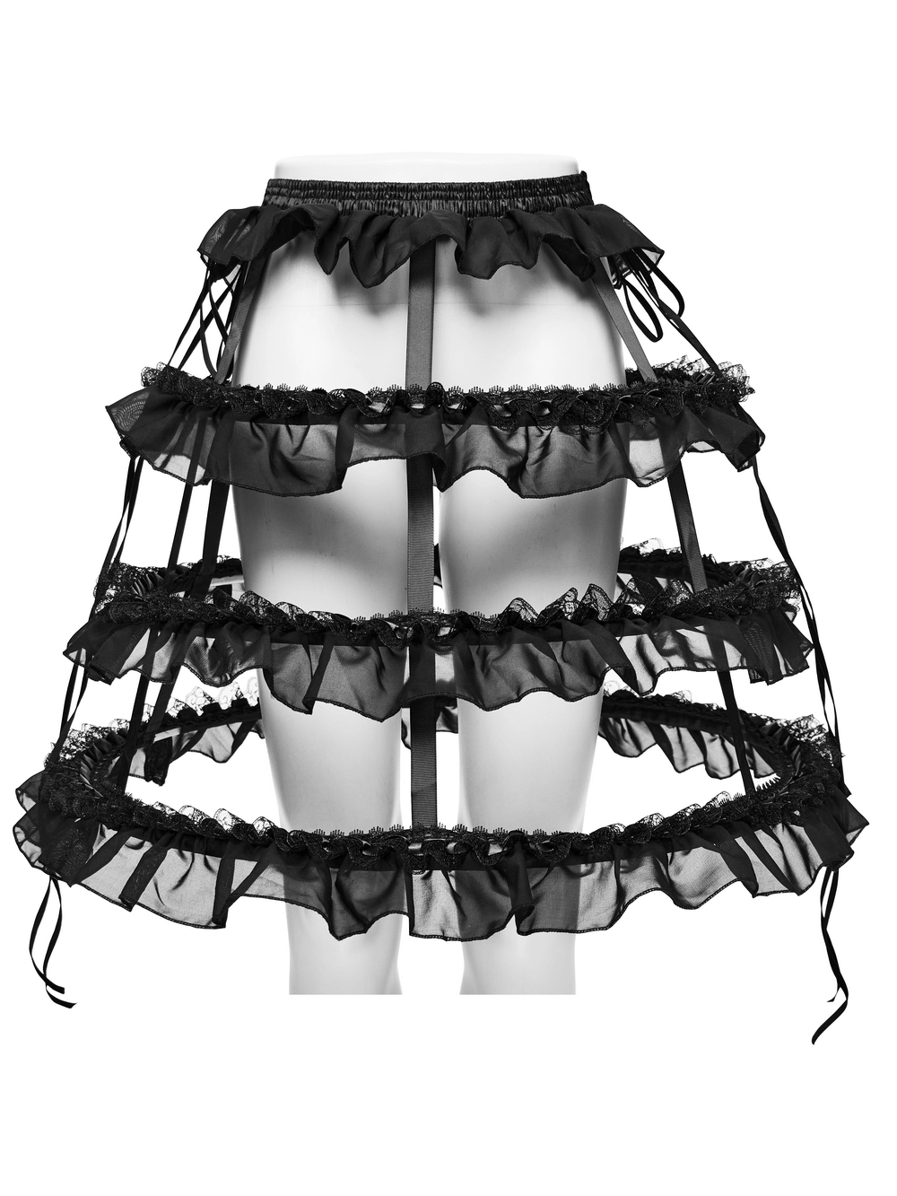 Gothic Cage Skirt with Ruffled Lace and Satin Trim