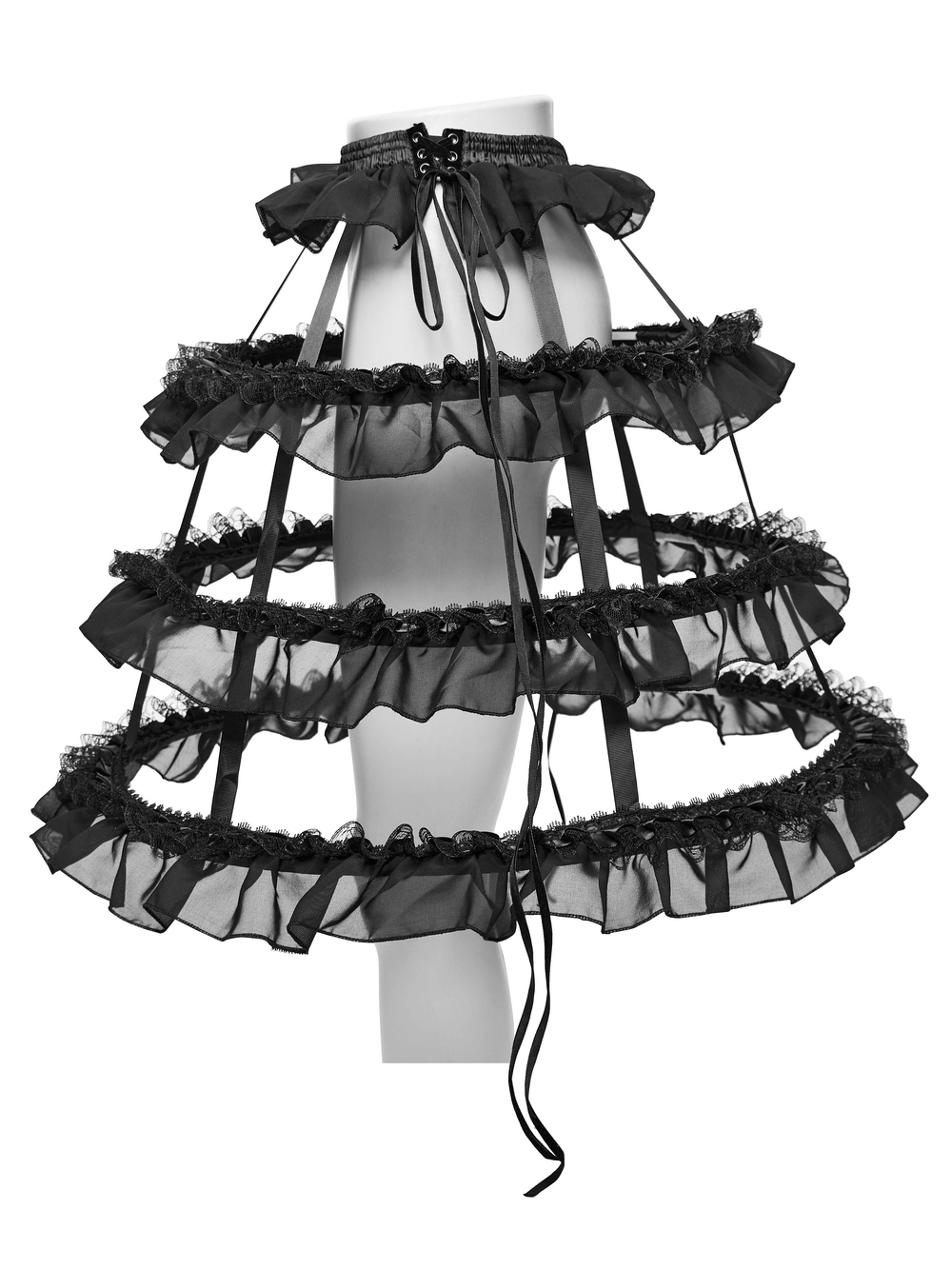 Gothic Cage Skirt with Ruffled Lace and Satin Trim