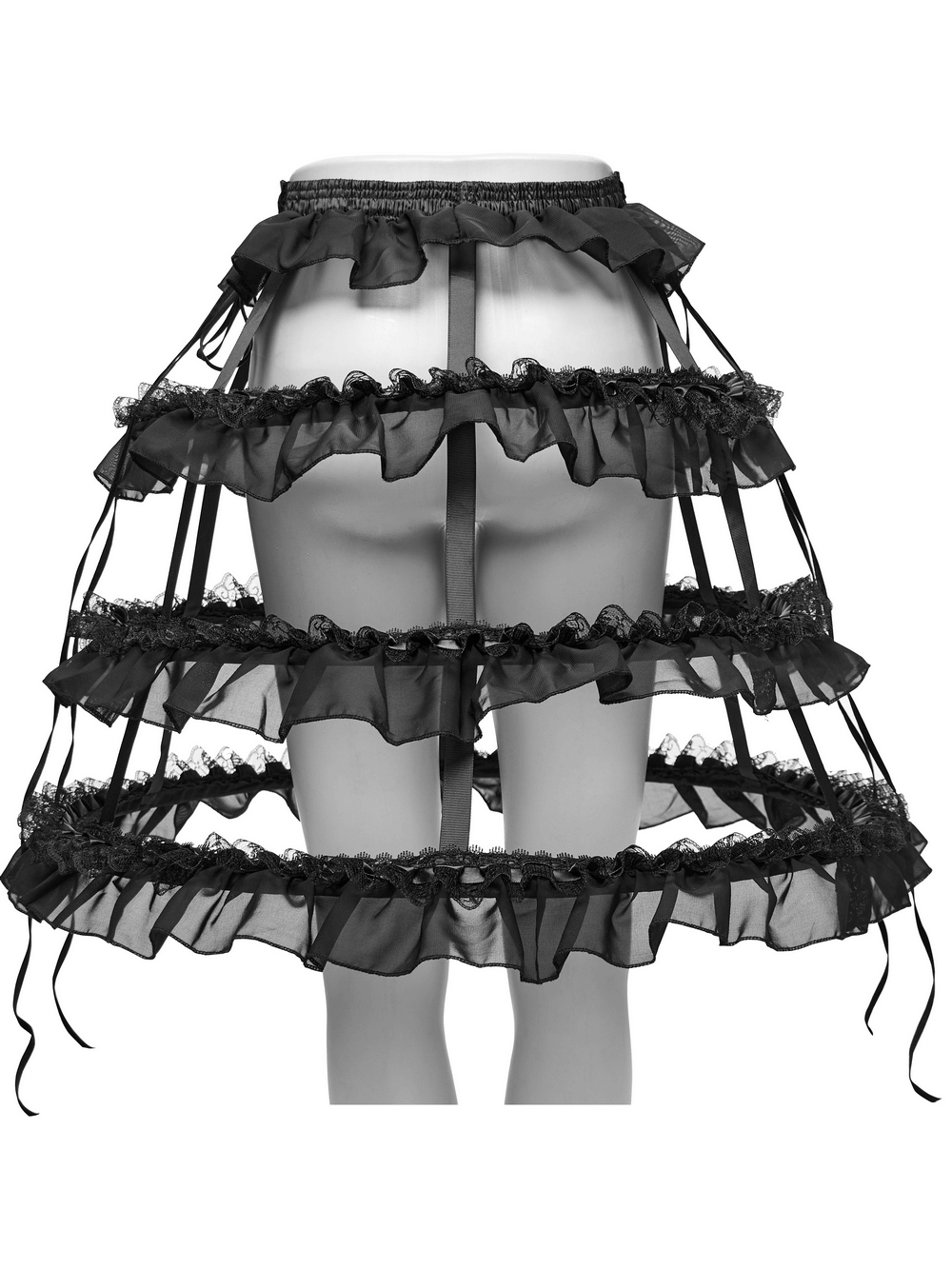 Gothic Cage Skirt with Ruffled Lace and Satin Trim