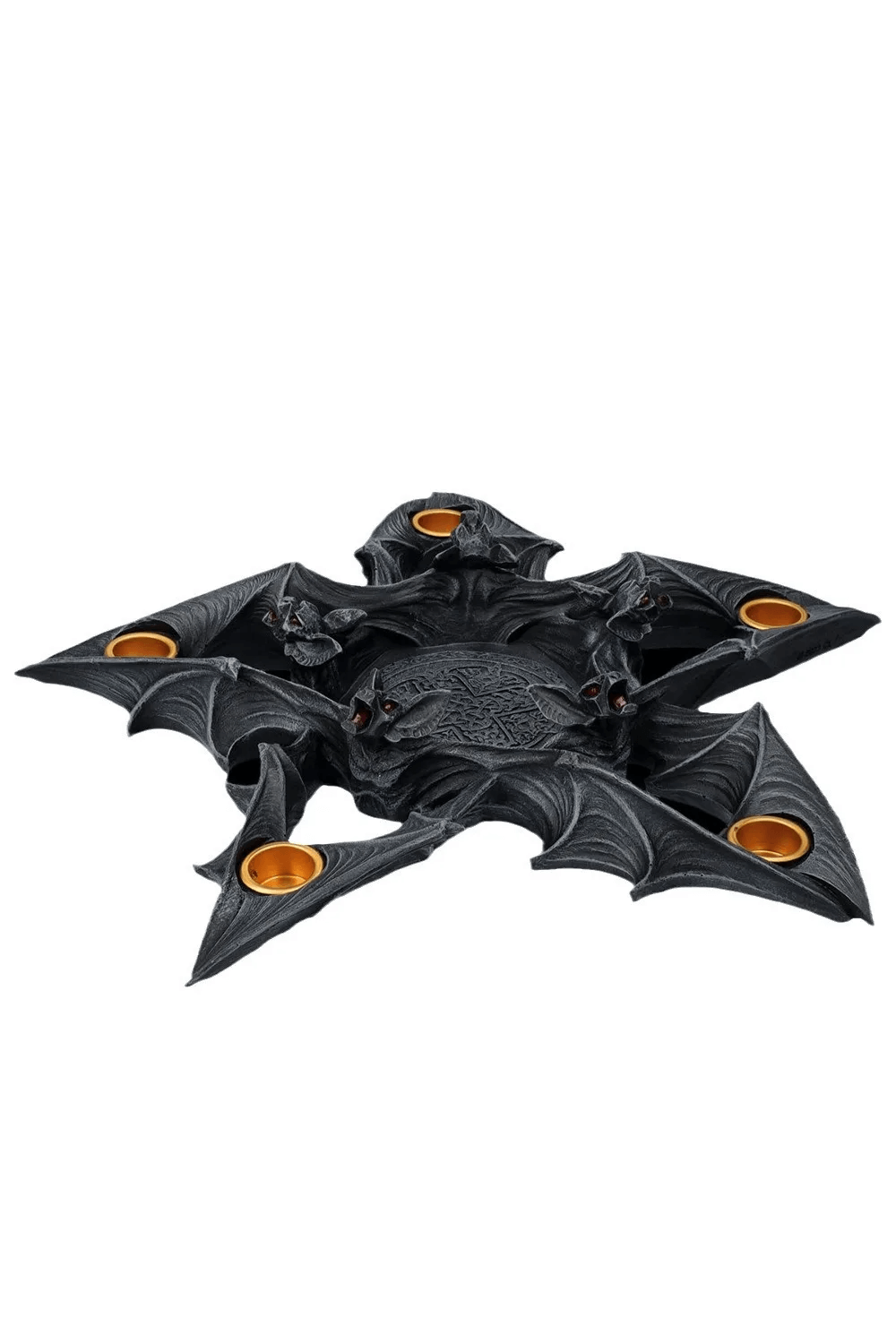 Gothic bat candle holder featuring intricate bat designs, perfect for Halloween home decor and spooky ambiance.