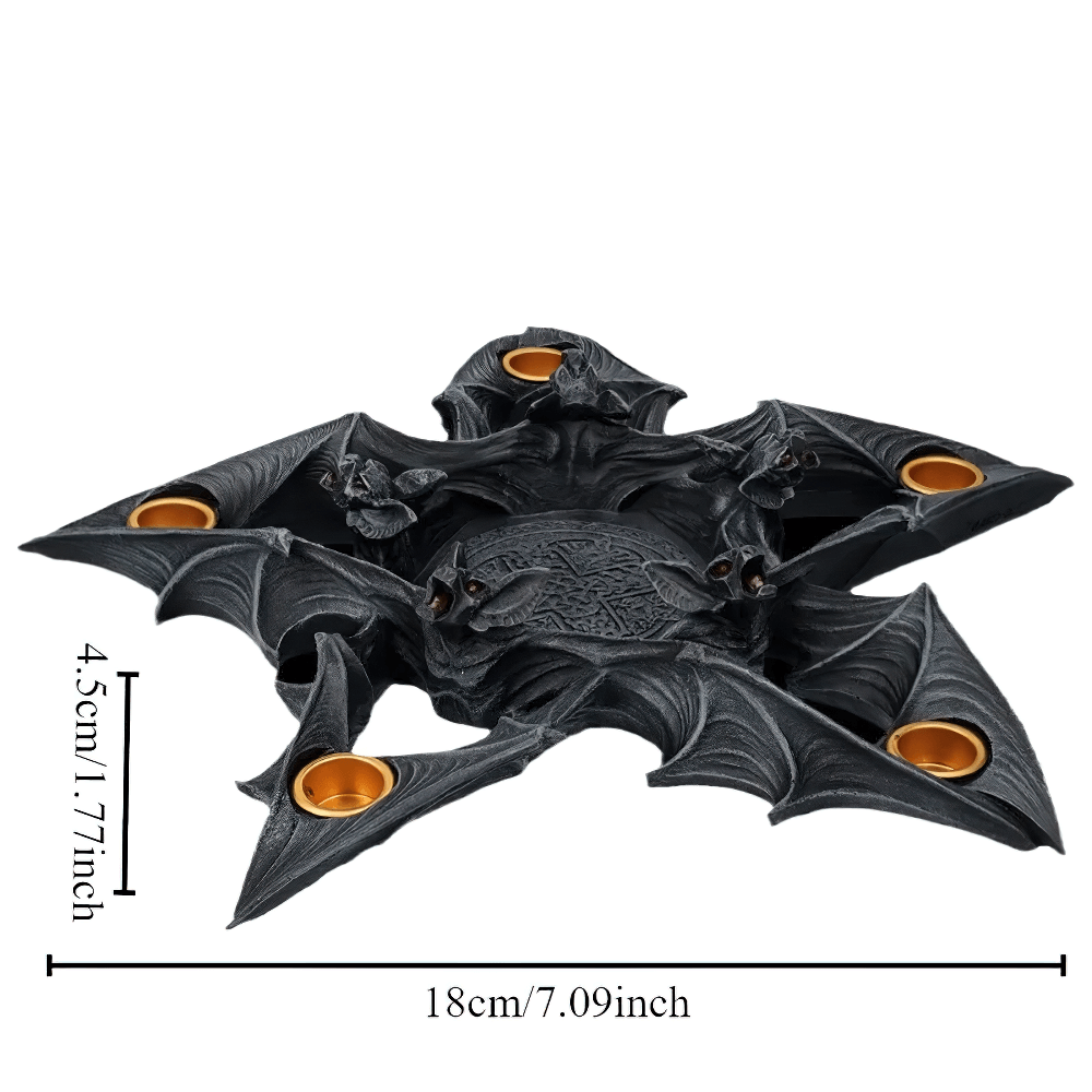 Gothic bat candle holder with intricate designs, perfect for Halloween decor and unique gifts.