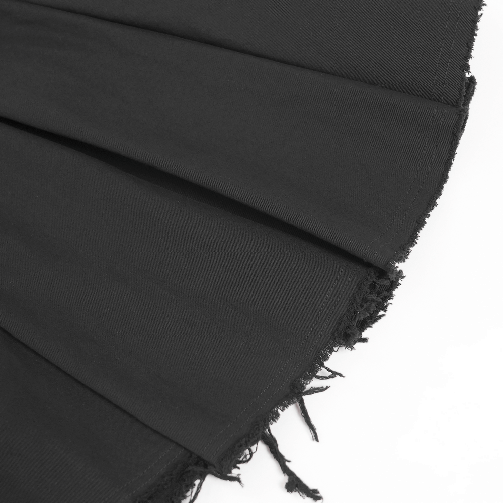 Gothic Chain and Zipper Black Skirt with Layered Panels showing textured fabric and distressed hem details.