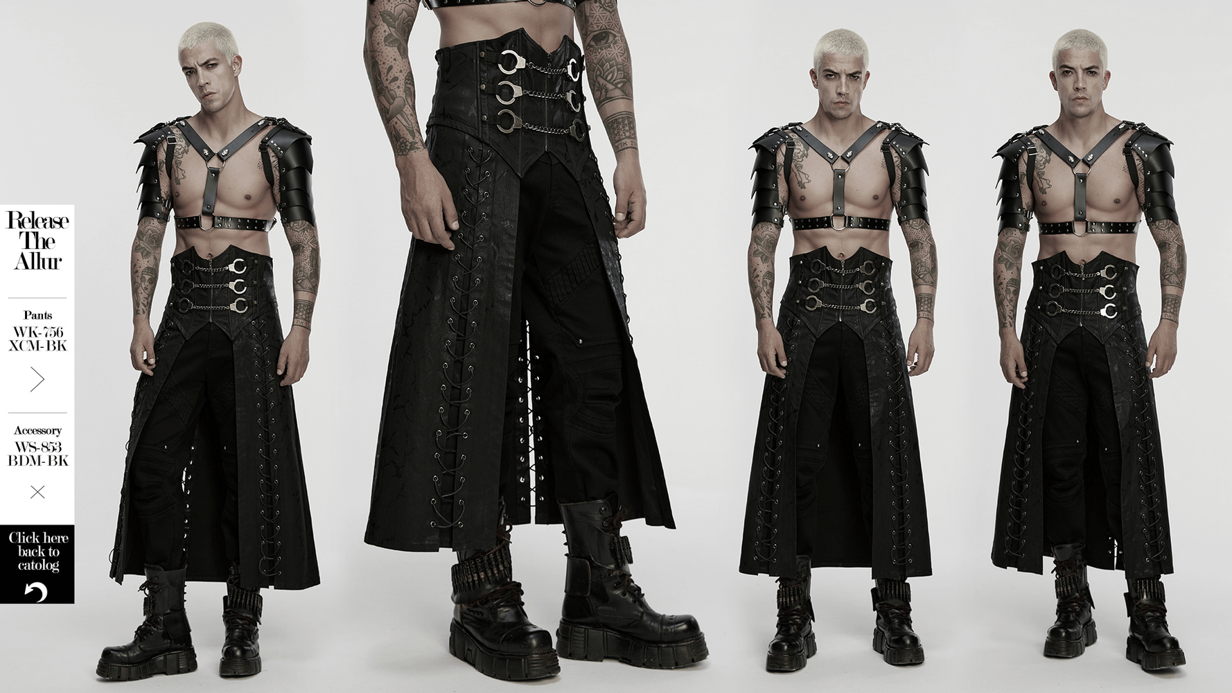Gothic Chain Buckle Long Kilt with Side Lacing Detail showcased in a fierce punk style.