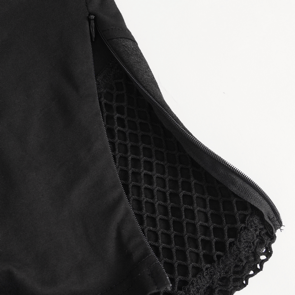 Close-up of Gothic Chain Detail Crop Top showcasing mesh detail and lace trim for an edgy look.