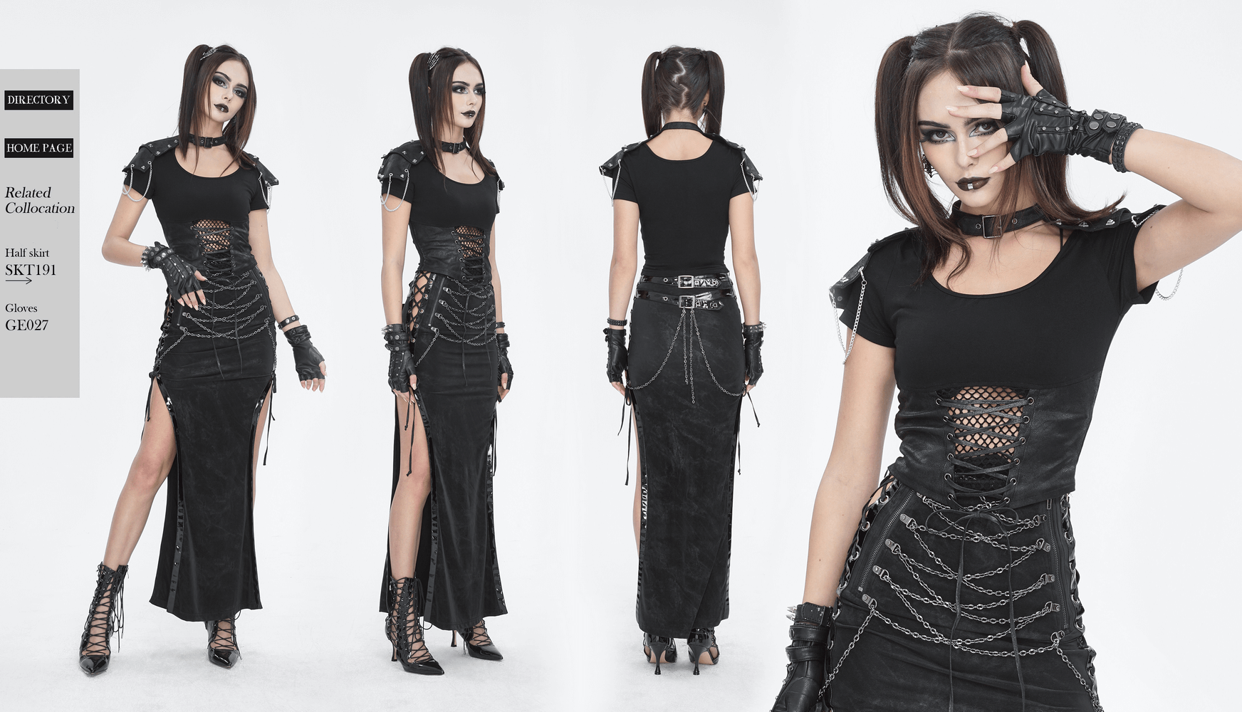 Gothic chain detail crop top featuring edgy shoulder accents and lace-up design for a rebellious fashion statement.