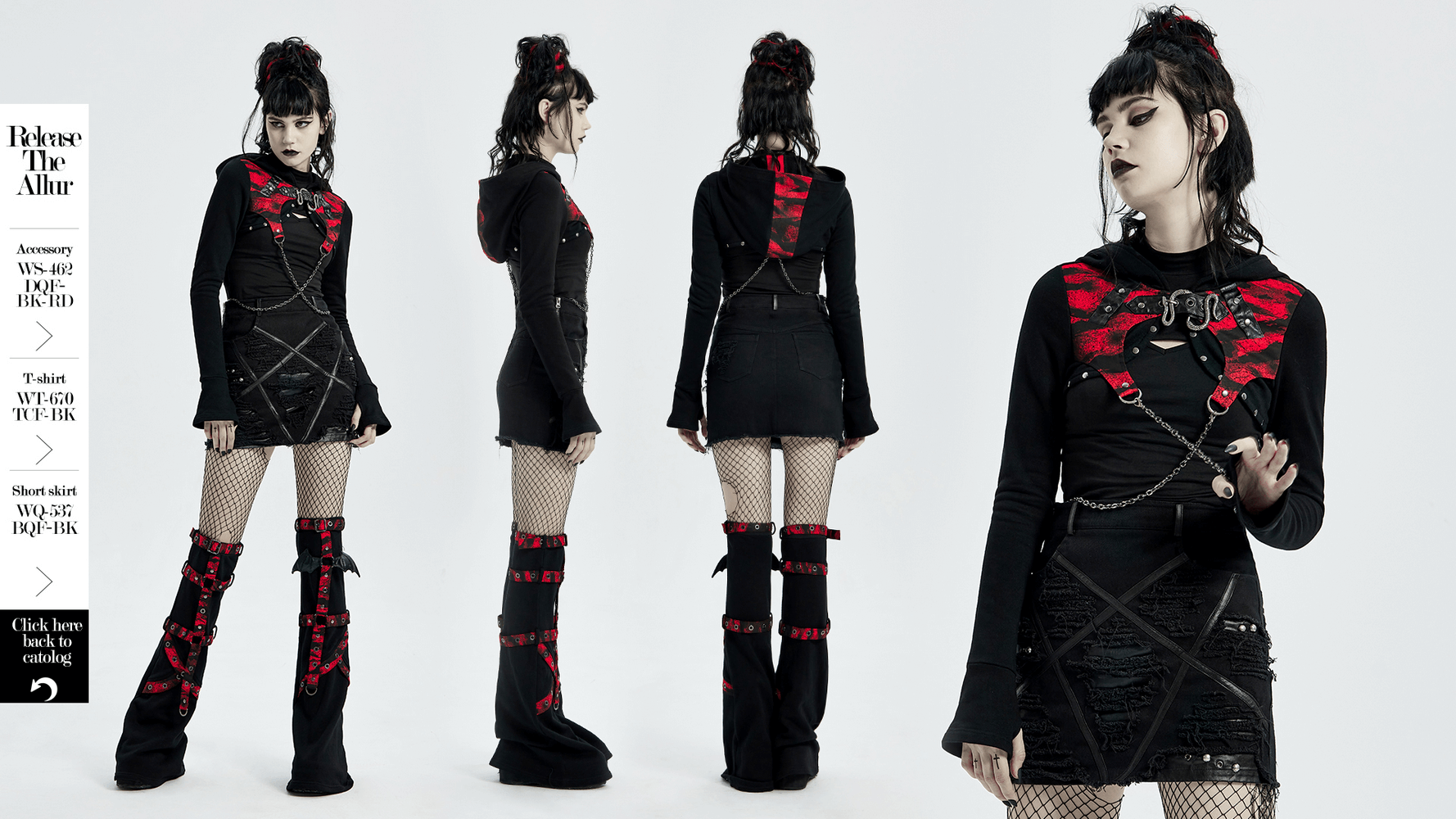 Gothic Chain Detail Knit Top with contrast hood, featuring punk aesthetics and edgy design elements.