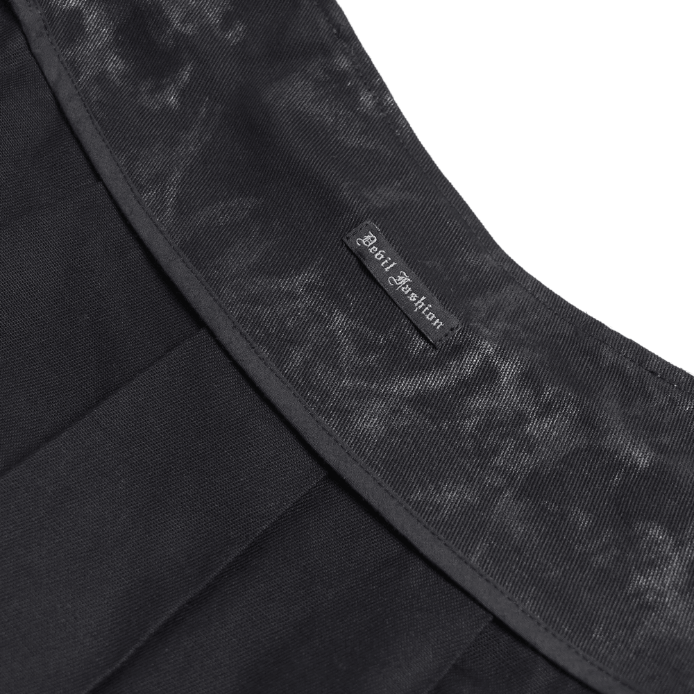 Gothic Chain Midi Skirt with Lace Up Waist Detail tag detail in washed black fabric.