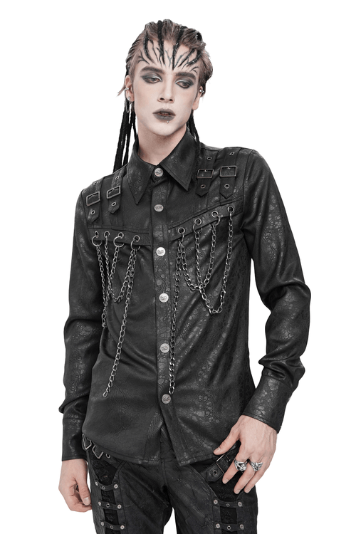 Camisa de Cadena Gótica con Hebillas de Metal y Diseño Texturizado