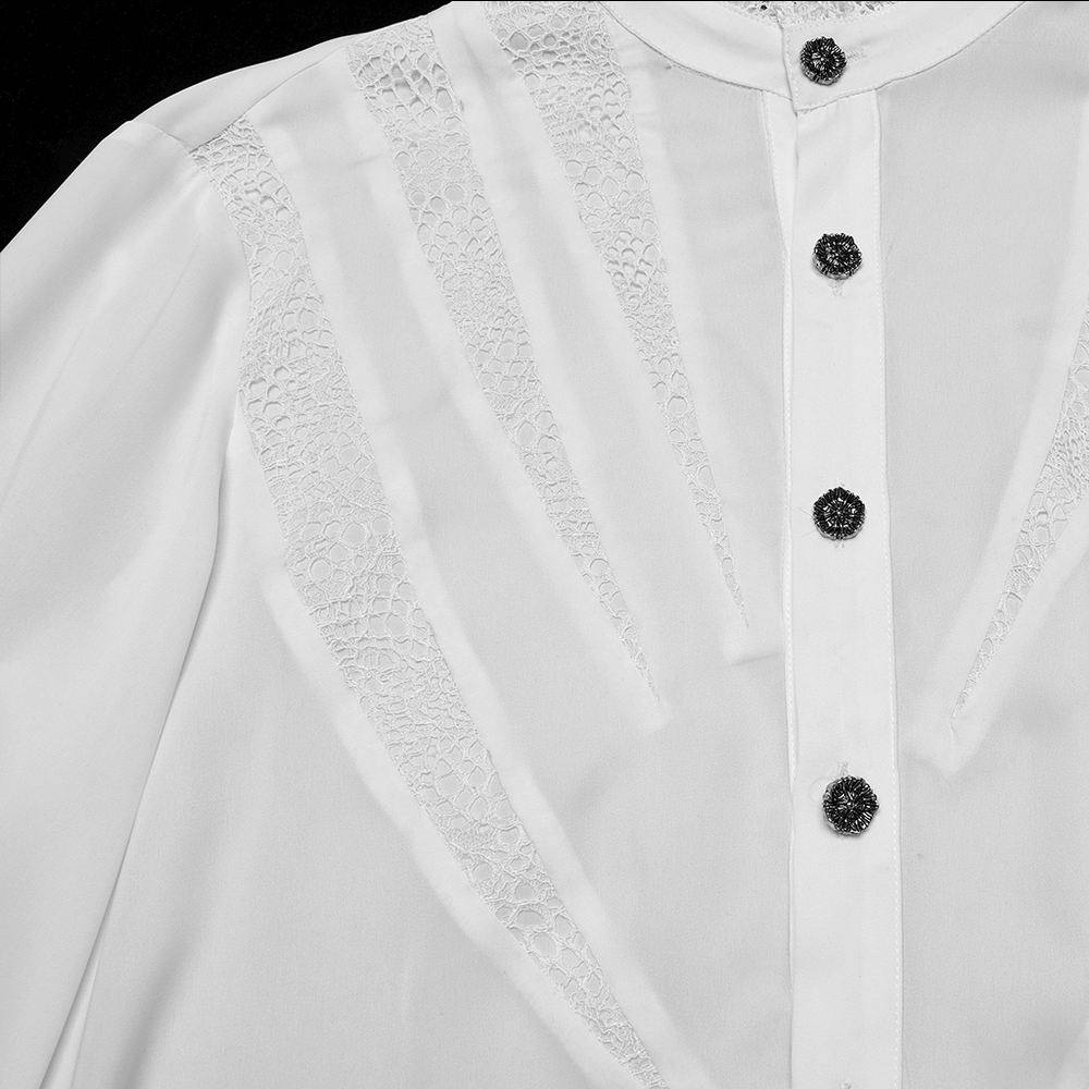 Gothic chiffon shirt with lace detailing and sharp teeth design, perfect for alternative fashion enthusiasts.