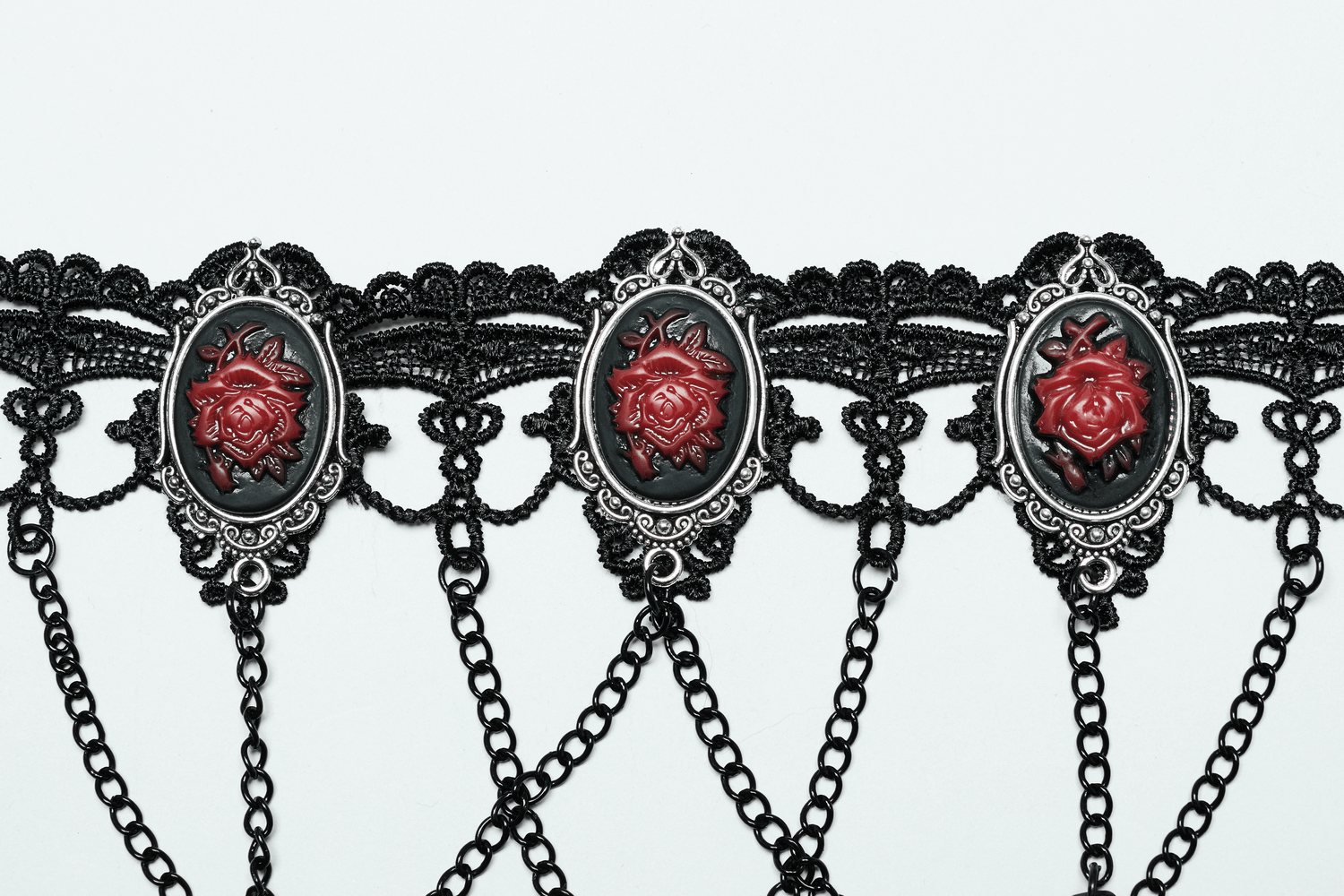 Gothic Choker Necklace with Red Rose and Knife Charms