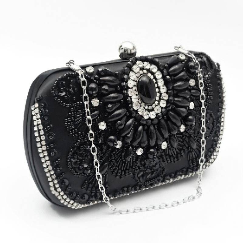 Gothic Cluch Bag With Rhinestones / Elegant Female Black Bag With Chain - HARD'N'HEAVY