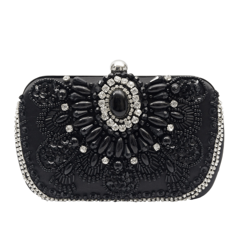 Gothic Cluch Bag With Rhinestones / Elegant Female Black Bag With Chain - HARD'N'HEAVY